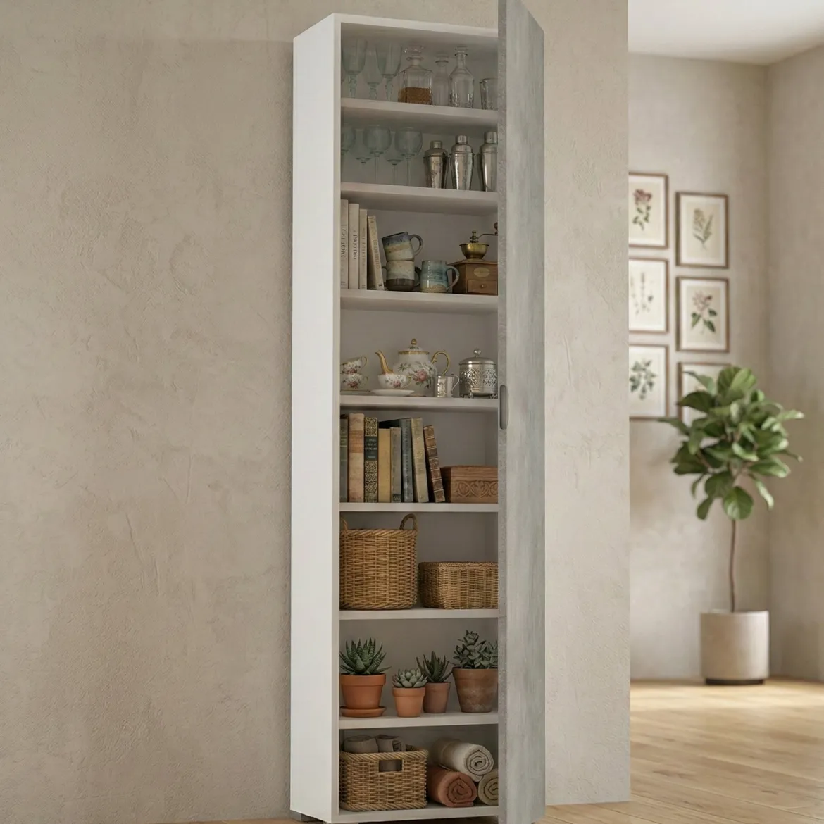Armadio bianco e cemento 1 anta 50x182h cm - Abuela
