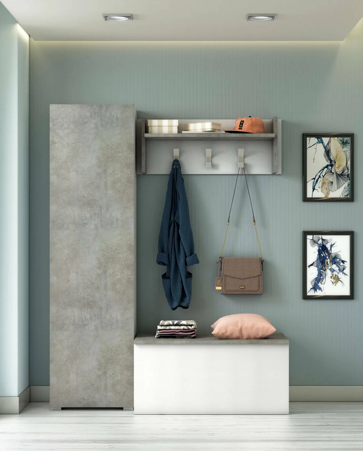 Armadio bianco e cemento 1 anta 50x182h cm - Abuela