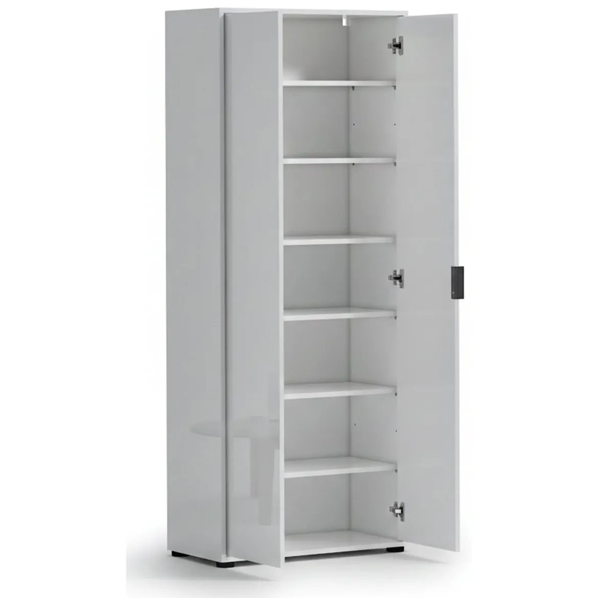 Armadio Multiuso 2 Ante Bianco Lucido Cassetti 6 Ripiani 72.5x180h cm, 2 Ante - Angitola