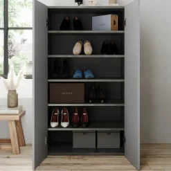 Armadio Multiuso 2 Ante Grigio Cemento Bianco Cassetti 4 Ripiani 79x118h cm, 2 Ante - Parabita