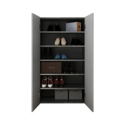 Armadio Multiuso 2 Ante Grigio Cemento Bianco Cassetti 4 Ripiani 79x118h cm, 2 Ante - Parabita