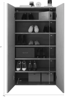 Armadio Multiuso 2 Ante Grigio Cemento Bianco Cassetti 4 Ripiani 79x118h cm, 2 Ante - Parabita