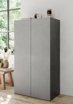 Armadio Multiuso 2 Ante Grigio Cemento Bianco Cassetti 4 Ripiani 79x118h cm, 2 Ante - Parabita