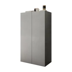 Armadio Multiuso 2 Ante Grigio Cemento Bianco Cassetti 4 Ripiani 79x118h cm, 2 Ante - Parabita