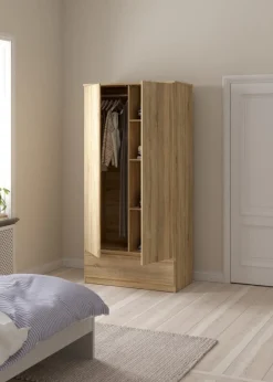 Armadio Multiuso 2 Ante Marrone Maniglie Incluse Materiale Anta in Legno Nobilitato 98.9x200.6h cm, Materiale Ripiano in Legno Nobilitato - Germano