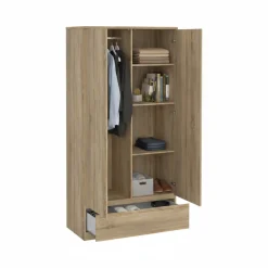 Armadio Multiuso 2 Ante Marrone Maniglie Incluse Materiale Anta in Legno Nobilitato 98.9x200.6h cm, Materiale Ripiano in Legno Nobilitato - Germano