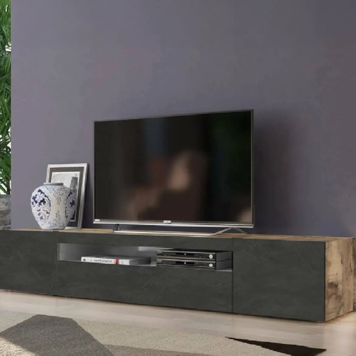 Base TV acero e ardesia 200x40x37h cm 3 ante - Amore