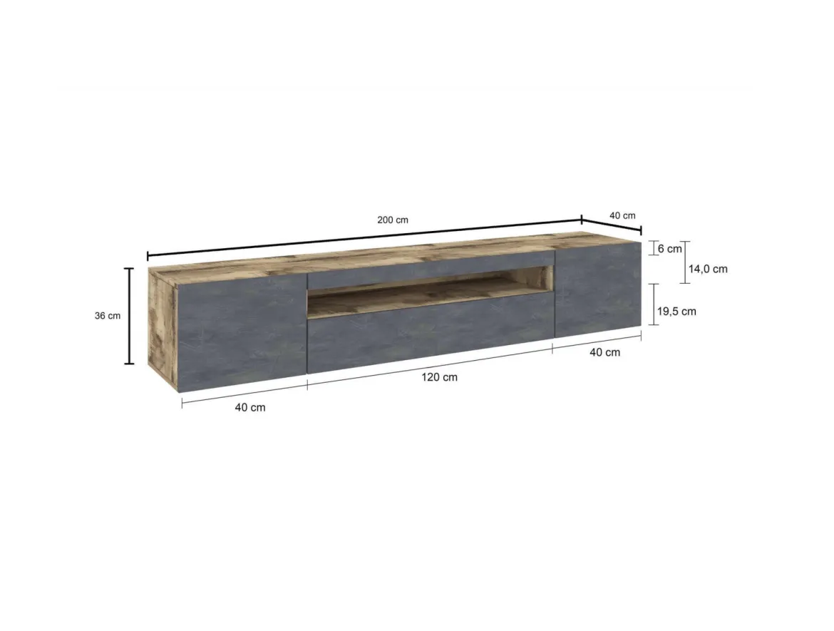Base TV acero e ardesia 200x40x37h cm 3 ante - Amore