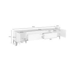 Base TV bianco lucido e acero 200x40x49h cm 2 ante - Febe
