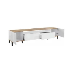 Base TV bianco lucido e acero 200x40x49h cm 2 ante - Febe