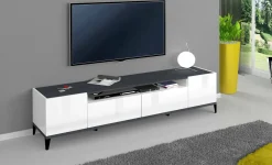 Base TV bianco lucido e ardesia 200x45x52h cm 3 ante - Arold