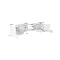 Base TV bianco lucido 200x40x37h cm 3 ante - Amore