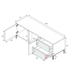 Base TV rovere e bianco 139x42x53h cm 2 ante - Kunzite