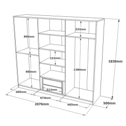 Cabina armadio con appendiabiti antracite e grigia 207x183h cm - Gaja