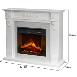 Camino Elettrico Bianco Superficie Riscaldabile 30 Potenza (kw) 0.9/1.8 121x38x108h cm, Indoor - Prasco