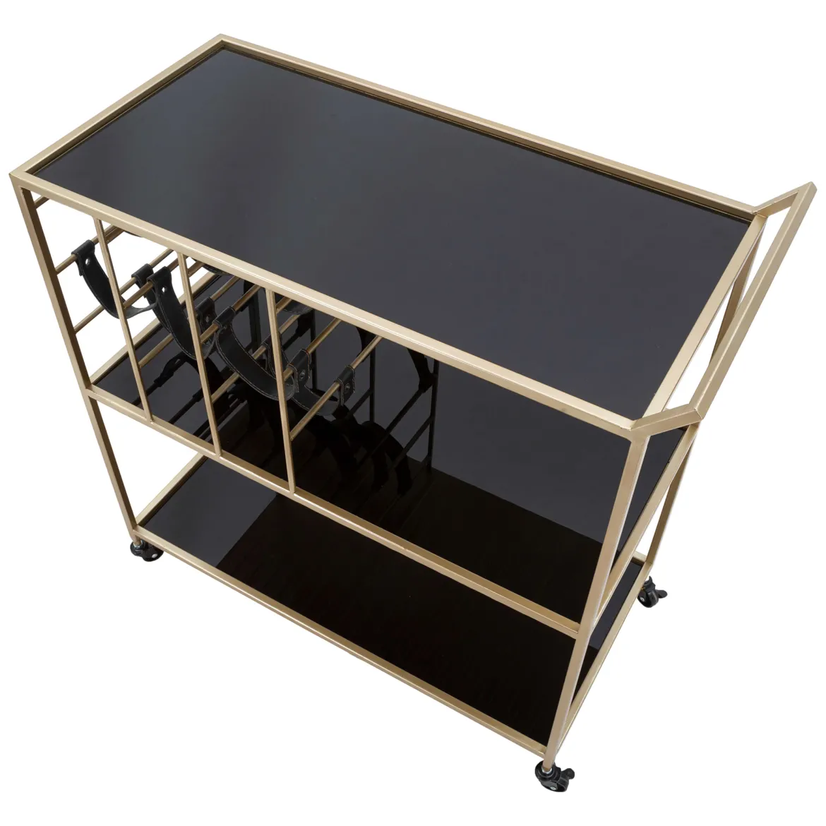Carrello Nero oro 3 Ripiani Ruote 79x40x82h cm, con Portabottiglie - Druski