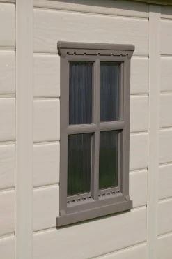 Casetta da Giardino Beige Nero Resistente Agli Agenti Atmosferici Presenza Finestre 184x111x201h cm, Tetto a due Falde - Tiffin