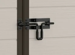 Casetta da Giardino Beige Nero Resistente Agli Agenti Atmosferici Presenza Finestre 185x152x226h cm, Tetto a due Falde - Sheboygan