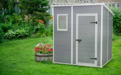Casetta da Giardino Grigio Nero Resistente Agli Agenti Atmosferici Presenza Finestre 185x152x226h cm, Tetto a due Falde - Sheboygan