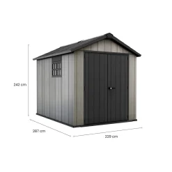 Casetta da Giardino Grigio Nero Resistente Agli Agenti Atmosferici Presenza Finestre 230x350x242h cm, Tetto a due Falde - Zanesville