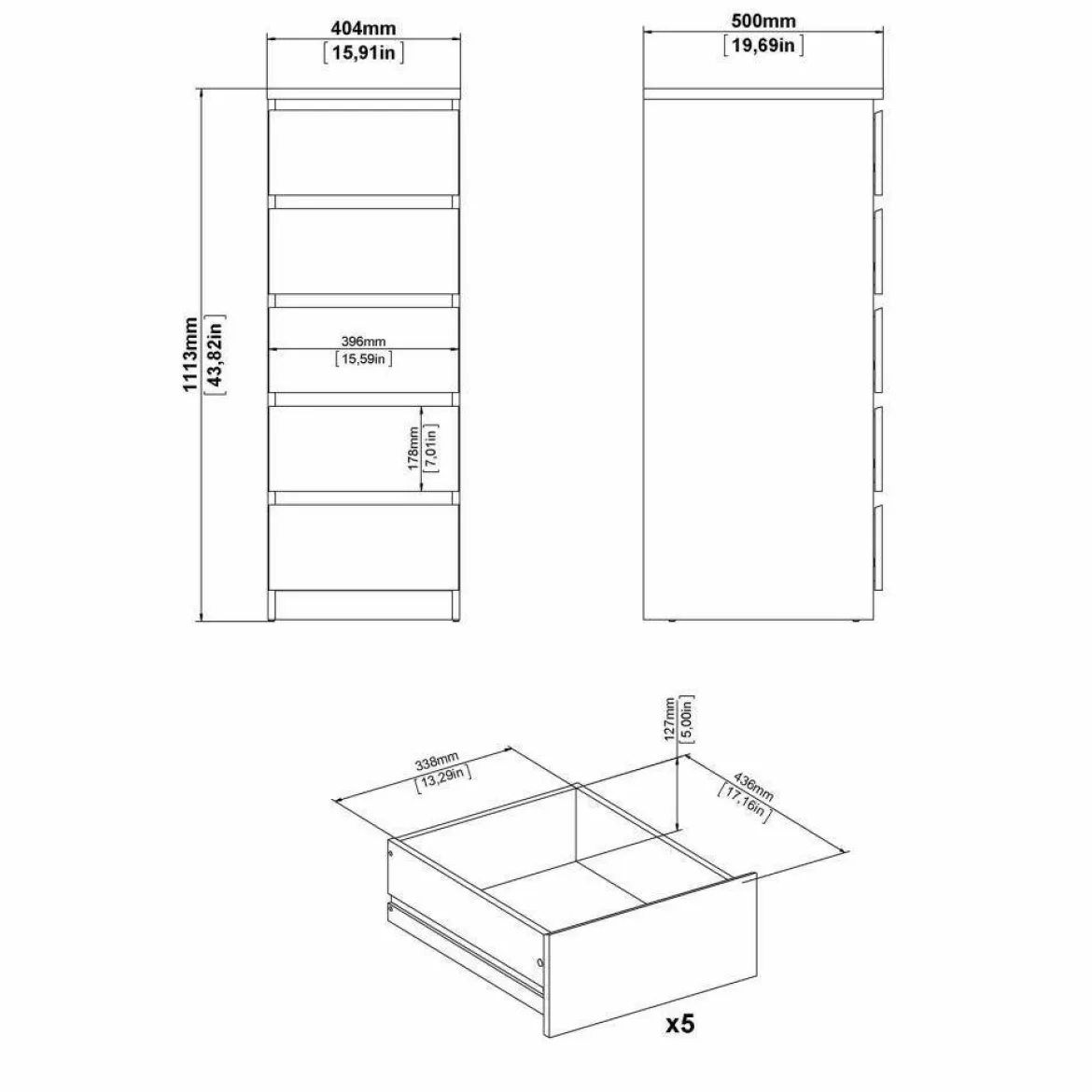 Cassettiera alta nera 50x111h cm - Achaldi