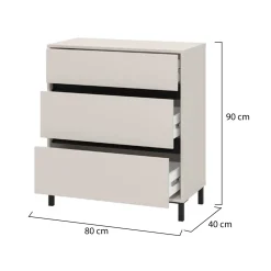 Cassettiera Beige Nero 6 Cassetti Apertura Scorrevole 157x40x90h cm, Chiusura Scorrevole - Mapello