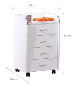Cassettiera Bianco 4 Cassetti Apertura Scorrevole 70x39x98h cm, Chiusura Scorrevole - Salimbene