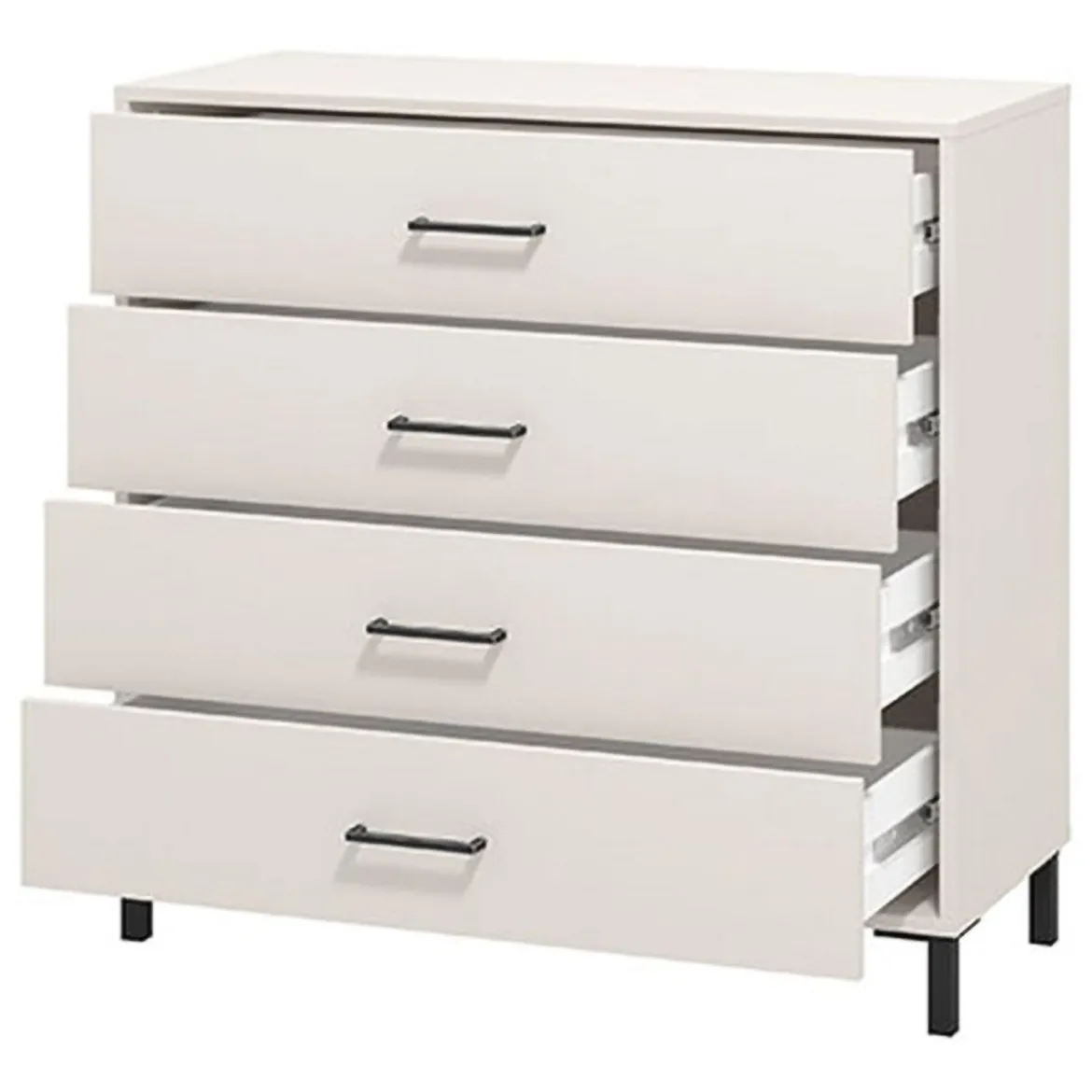 Cassettiera Bianco Panna Nero 4 Cassetti Apertura Scorrevole 93x40x90h cm, Chiusura Scorrevole - Vidor