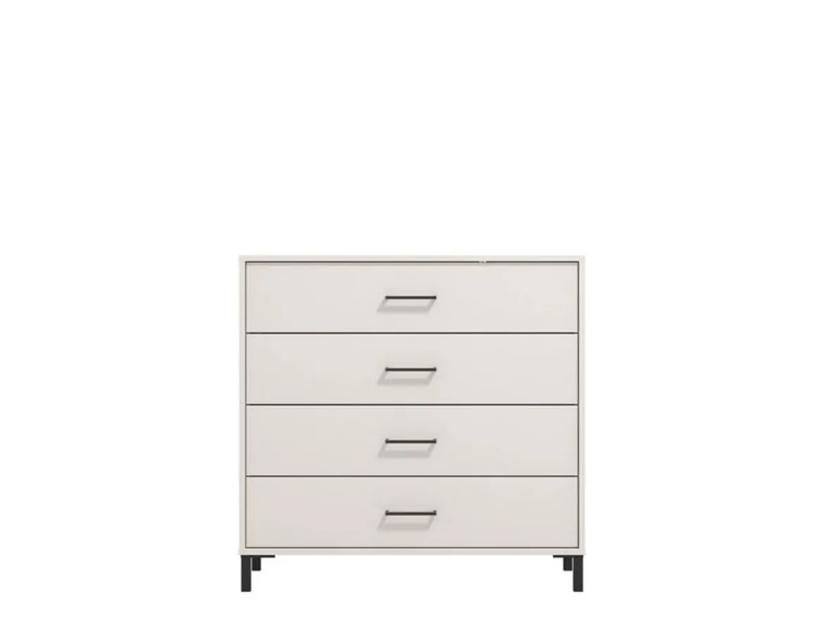 Cassettiera Bianco Panna Nero 4 Cassetti Apertura Scorrevole 93x40x90h cm, Chiusura Scorrevole - Vidor