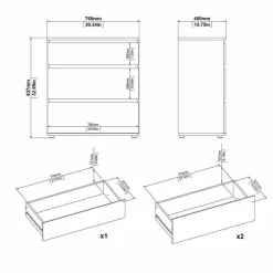 Cassettiera 3 cassetti bianca 77x70h cm - Artic