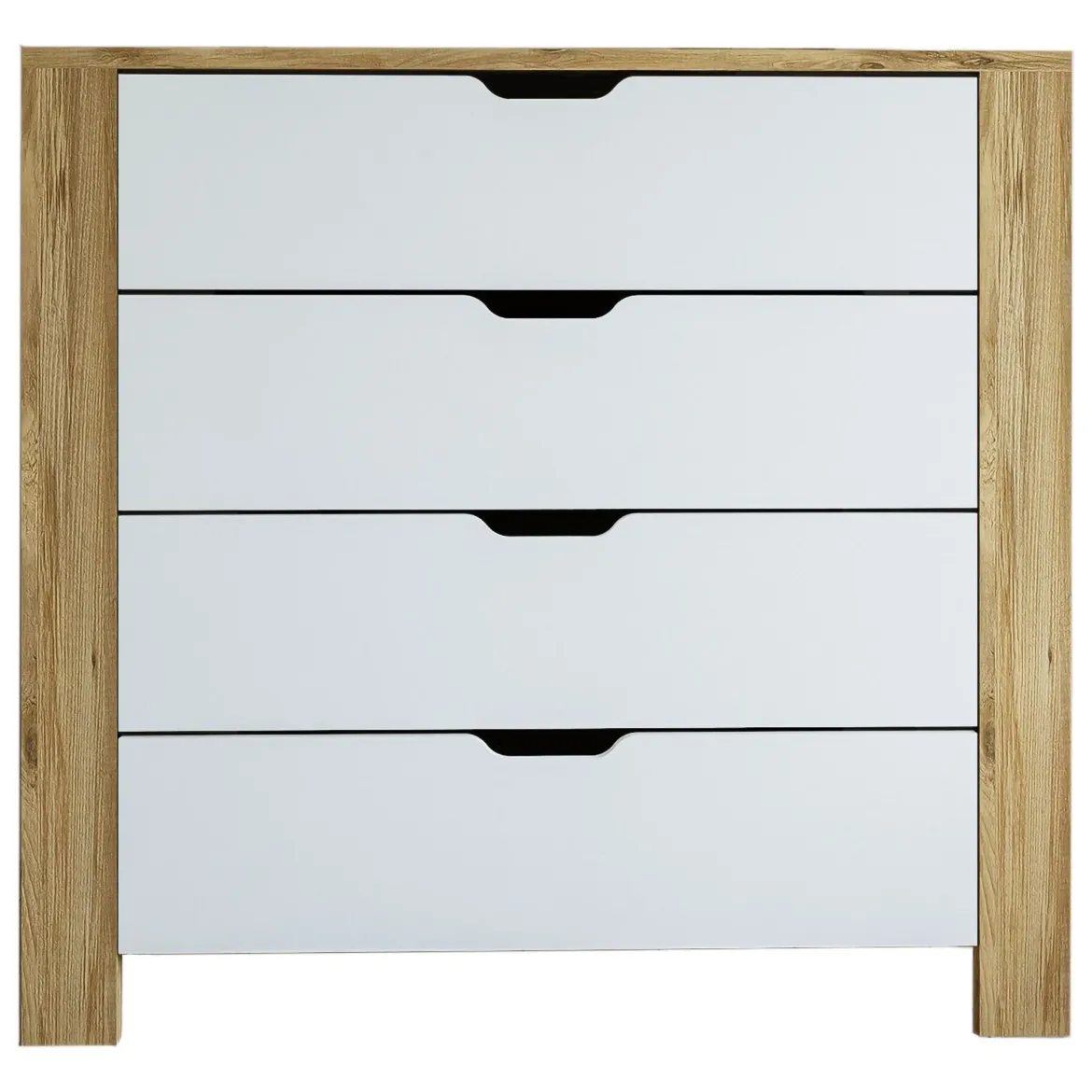 Cassettiera Marrone Rovere Bianco 4 Cassetti Apertura Scorrevole 90x42x85h cm, Chiusura Scorrevole - Pastena