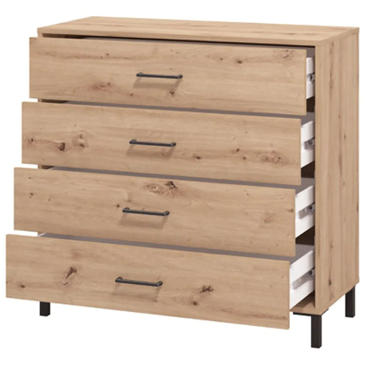 Cassettiera Marrone Rovere Nodi Nero 4 Cassetti Apertura Scorrevole 93x40x90h cm, Chiusura Scorrevole - Vidor