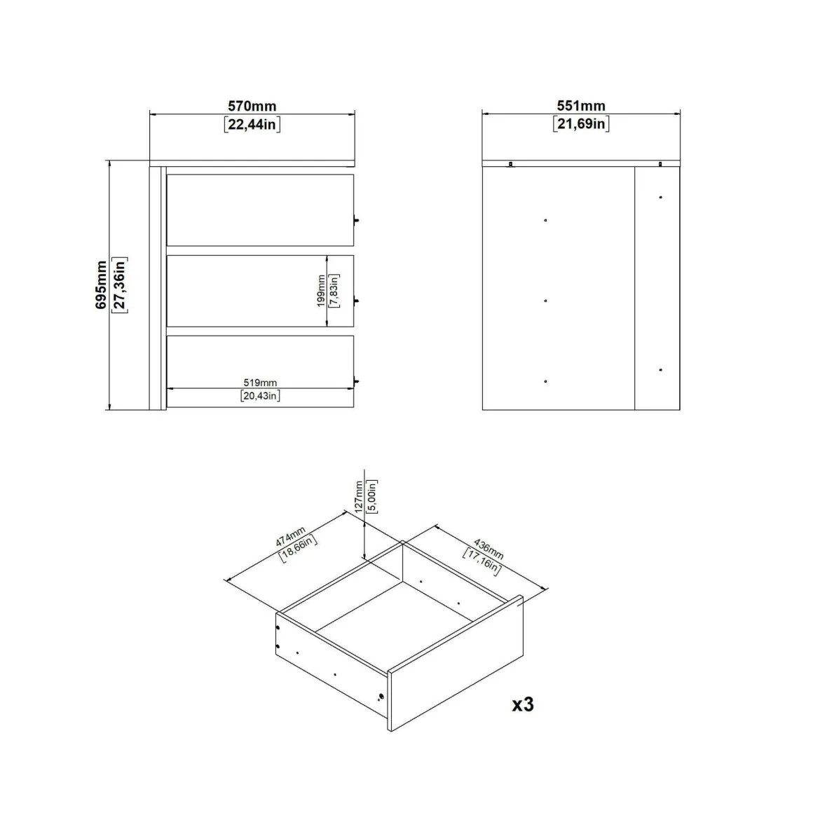 Cassettiera moderna bianca 60x57h cm - Antar
