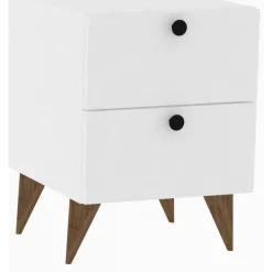 Comodino Bianco 2 Cassetti Apertura Scorrevole 50x47x56h cm, Chiusura Scorrevole - Lernan