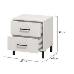 Comodino Bianco Nero un Ripiano 2 Cassetti 48x40x52h cm, Apertura Scorrevole - Clanezzo