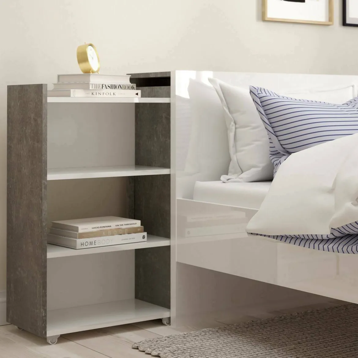Comodino classico cemento e bianco lucido 164x26x79h cm - Delfino