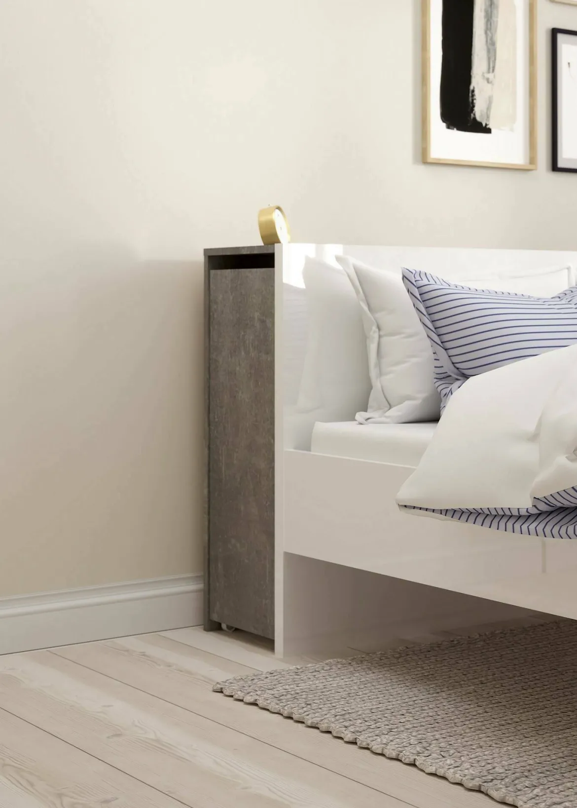 Comodino classico cemento e bianco lucido 164x26x79h cm - Delfino