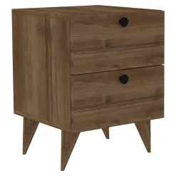 Comodino Marrone Rovere 2 Cassetti un Ripiano 50x38x52h cm, Apertura Scorrevole - Hani