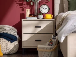 Comodino Marrone Rovere Nero 2 Cassetti un Ripiano 48x40x52h cm, Apertura Scorrevole - Piea