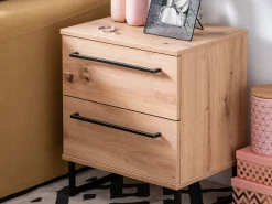 Comodino Marrone Rovere Nodi Nero 2 Cassetti un Ripiano 45.5x35x54h cm, Apertura Scorrevole - Cerignone