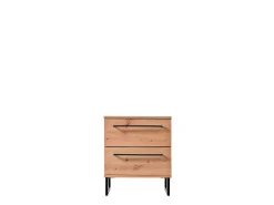Comodino Marrone Rovere Nodi Nero 2 Cassetti un Ripiano 45.5x35x54h cm, Apertura Scorrevole - Cerignone