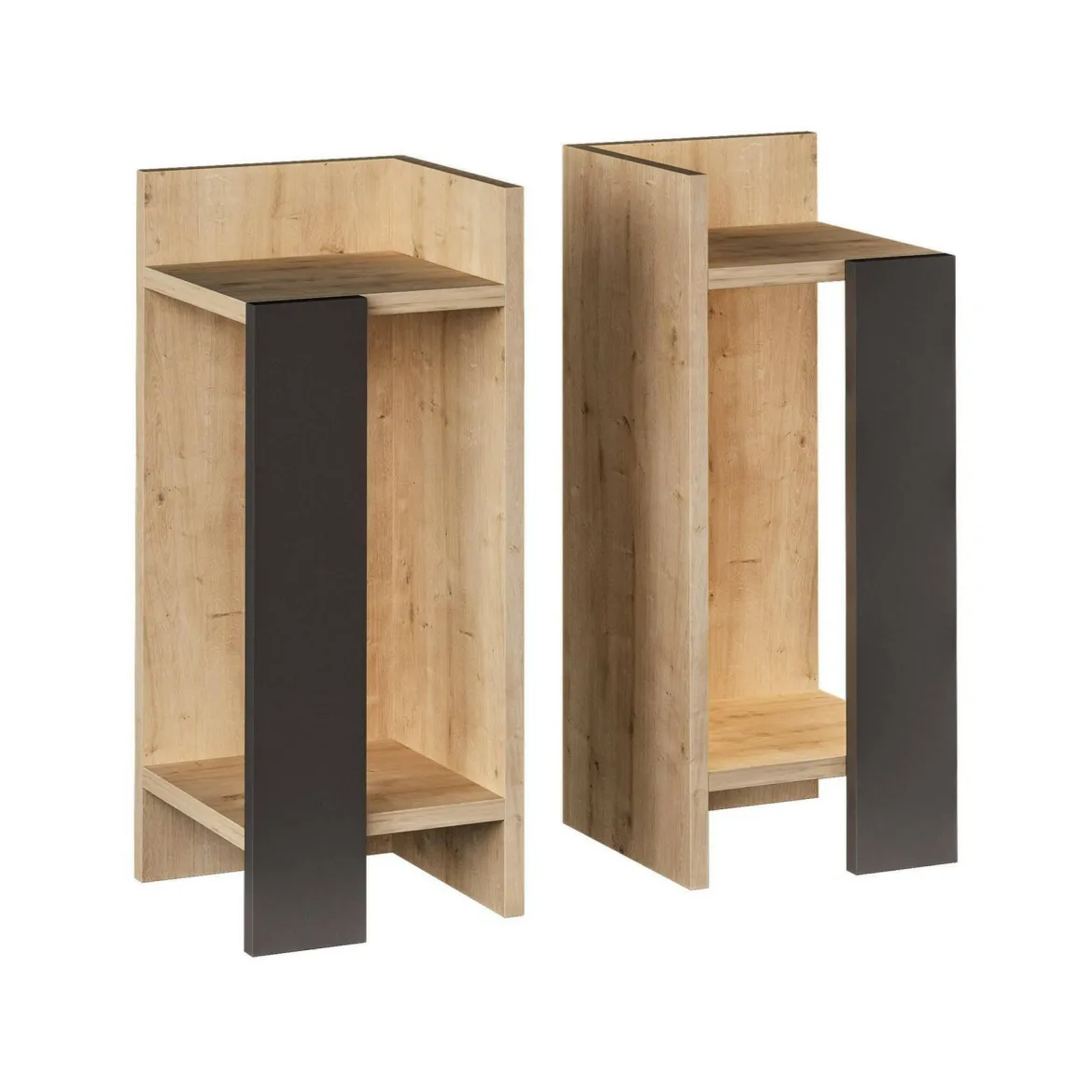 Comodino 2 ripiani quercia e antracite 25x27x60h cm - Lepre