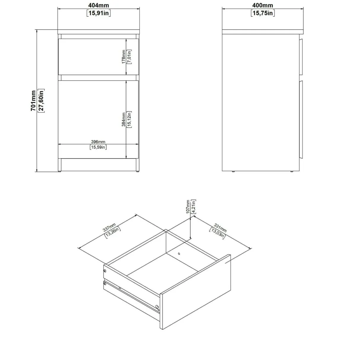 Comodino 1 ripiano bianco lucido 40x40x70h cm - Delfini