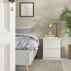 Comodino 1 ripiano bianco lucido e rovere 45x43x55h cm - Aucuba