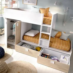 Composizione camera da letto Acerola, 275x108h150 cm, Bianco e Rovere