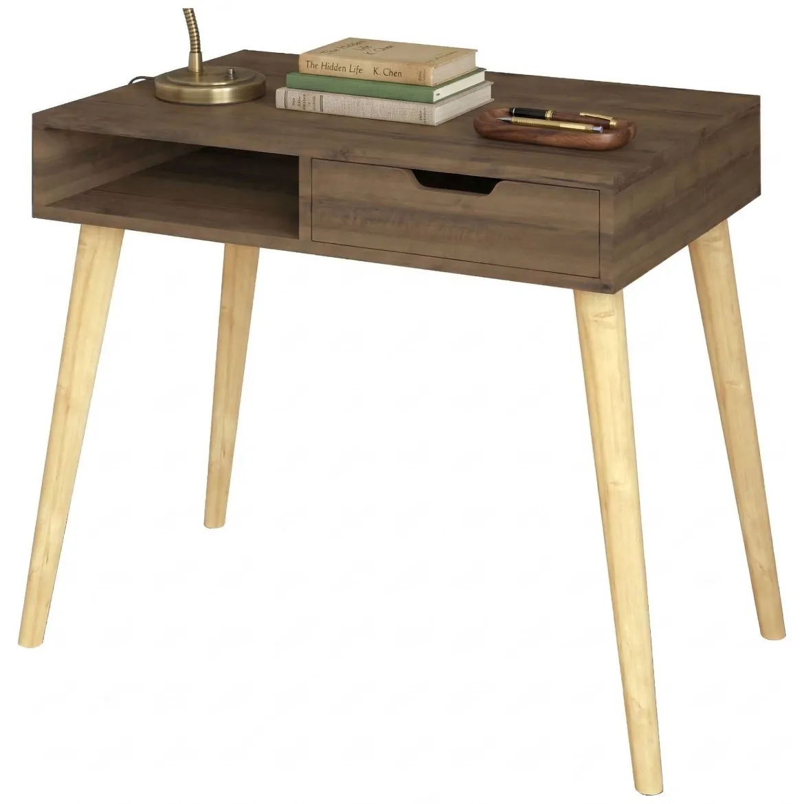 Consolle Marrone Noce Marrone Rovere un Vano Colore Ripiano Marrone 90x60x80h cm, Colore Struttura Marrone - Santerno
