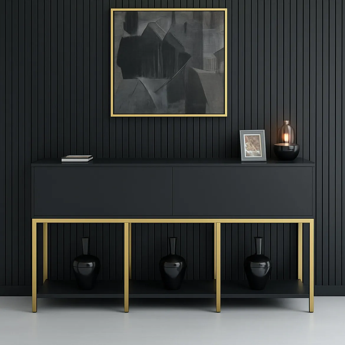 Credenza antracite e oro 150x30x80h cm 2 ante - Basilia