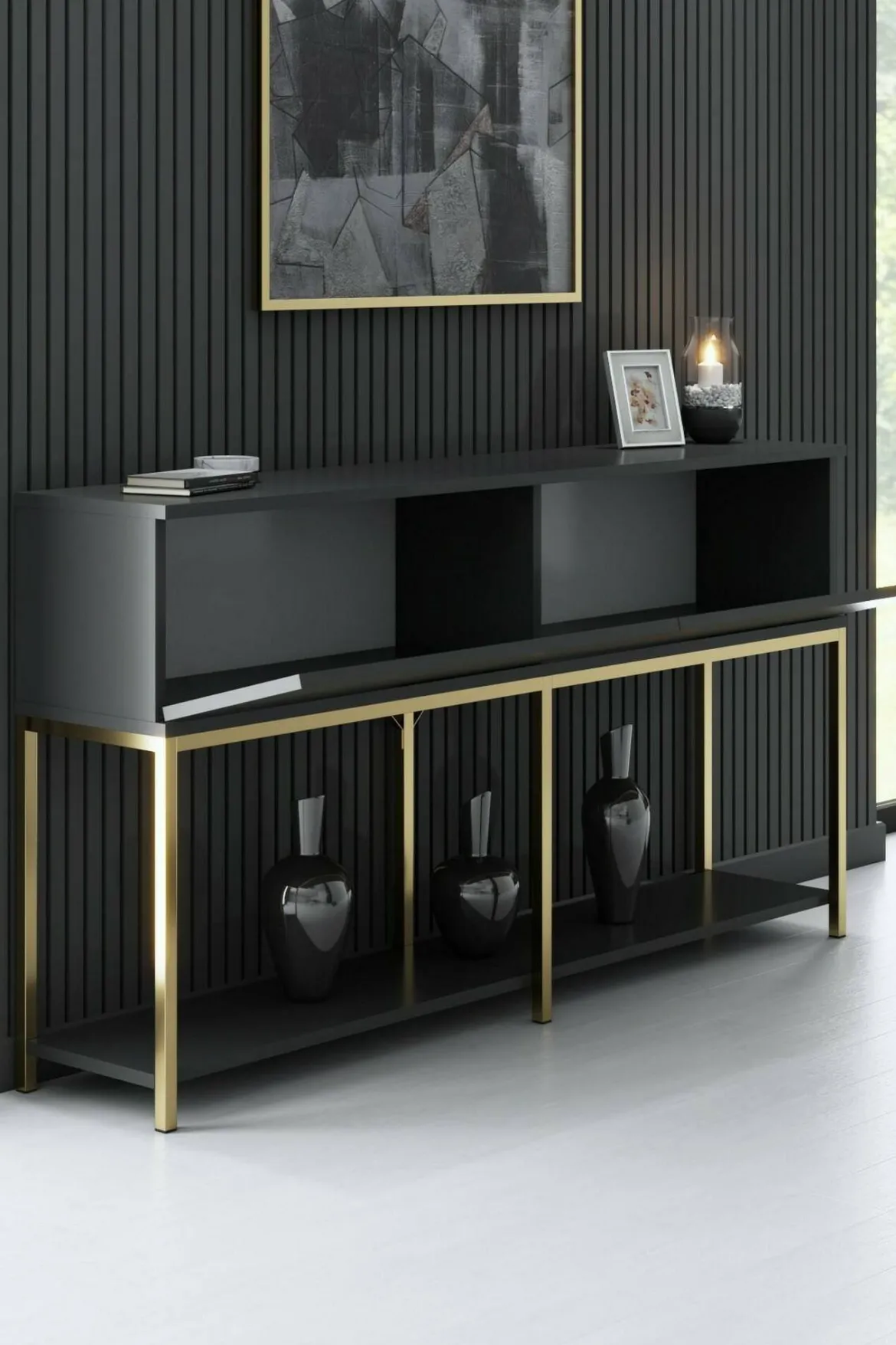 Credenza antracite e oro 150x30x80h cm 2 ante - Basilia