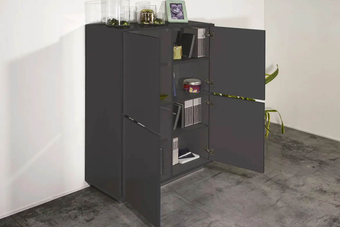 Credenza antracite lucida 100x41x126h cm 4 ante - Ara
