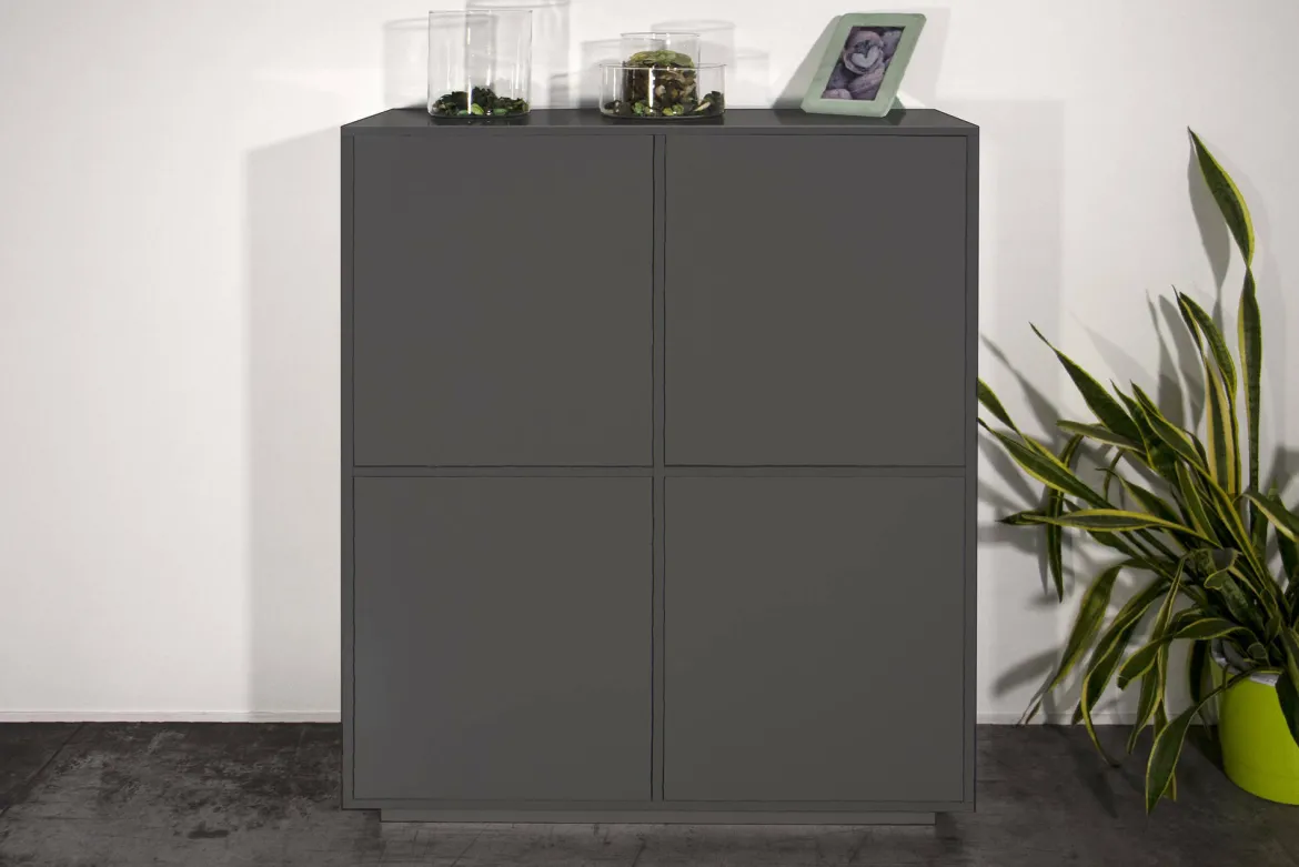 Credenza antracite lucida 100x41x126h cm 4 ante - Ara